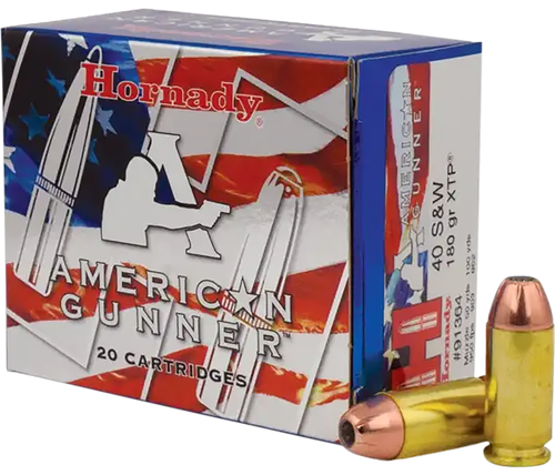 Hornady American Gunner Pistol Ammunition 91364, 40 Smith & Wesson, XTP, 180 GR, 950 fps, 20 Rd/bx