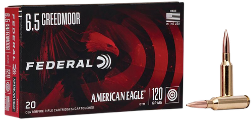 Federal American Eagle Rifle Ammunition AE65CRD2, 6.5 Creedmoor, Open Tip Match, 120 GR, 2900 fps, 20 Rd/bx