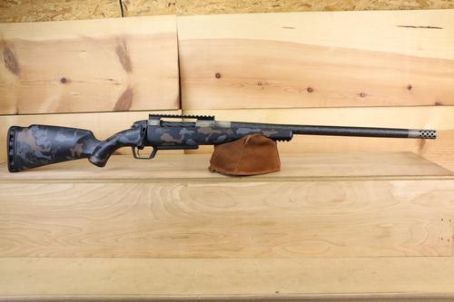 Fierce Carbon Rogue XP Rifle, 7mm PRC, 20", Carbon Bull Barrel, Radial Brake, Distressed Tan/Custom Chopped Carbon Camo Finish