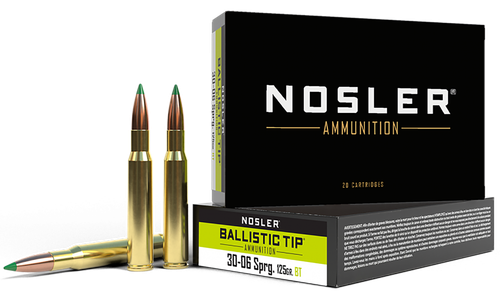 Nosler Ballisitic Tip Rifle Ammunition 40068, 30-06 Springfield, Ballistic Tip, 125 GR, 3100 fps, 20 Rd/Bx