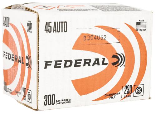 Federal Champion Pistol Ammunition C45230A300, 45 ACP, Full Metal Jacket, 230 gr, 845 fps, 300 Rd/Bx
