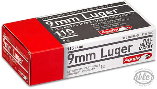 Aguila Pistol Ammunition 1E097704, 9mm, Full Metal Jacket, 115 GR, 1250 fps, 50 Rd/bx