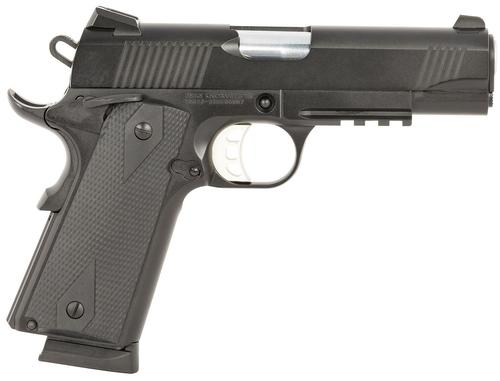 Tisas 1911 Carry Pistol 10100120, 45 ACP, 4.25in, Black Overmolded Grips, Black Cerakote Finish, 8 Rds
