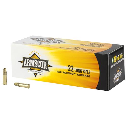 Armscor Rimfire Ammunition 50015PH, 22 Long Rifle, Hollow Point, 36 GR, 1341 fps, 50 Rd/bx