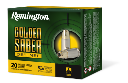 Remington Golden Saber Pistol Ammunition GSD9MMD, 9mm +P, Brass JHP, 124 gr, 1180 fps, 20 Rd/Bx