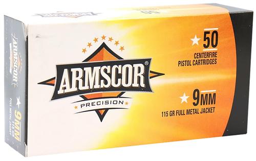 Armscor Pistol Ammunition 50043PH, 9mm, Full Metal Jacket, 115 gr, 1097 fps, 50 Rd/Bx