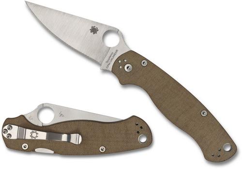 Spyderco Para Military 2 Folding Knife, Stainless Blade, Brown Micarta Handle (C81MPCW2)
