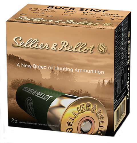 Sellier & Bellot Shotgun Ammuntion V211732U, 12 Gauge, 2-3/4", 27 Pellets, #4 Lead Buckshot, 25 Rd/bx