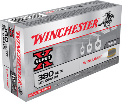 Winchester WinClean Handgun Ammunition WC3801, 380 ACP, Brass Enclosed Base, 95 GR, 955 fps, 50 Rd/bx