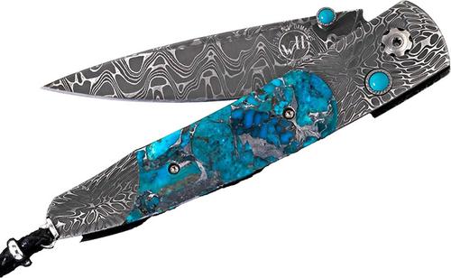 William Henry Lancet Santa Fe Folding Knife, Damascus Blade, Damascus and Zinc Matrix Turquoise Handle (B10SANTAFE)