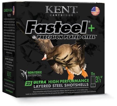 Kent Fasteel+ Layered Steel Shotshells K1235FSP42BBX2, 12 Gauge, 3-1/2", 1 1/2 oz, 1450 fps, #BB and #2 Steel Shot, 25 Rds/bx