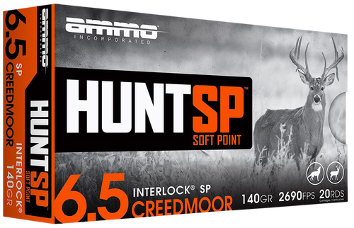 Ammo Inc Hunt Rifle Ammunition 65CM140SPA20, 6.5 Creedmoor, Soft Point, 140 gr, 2690 fps, 20 Rd/Bx