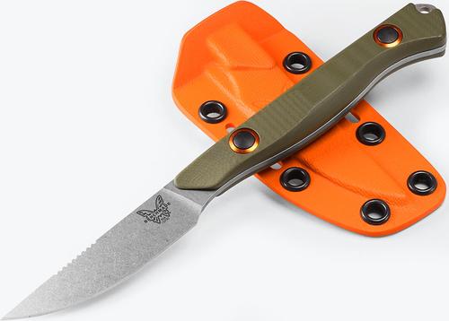 Benchmade Flyway Fixed Blade Knife w/Satin Plain Edge Blade, OD Green G10 Handle (15700-01)