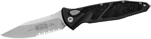 Microtech Socom Elite Automatic Folding Knife, Single Edge Partially Serrated Stonewash Blade, Black Handle (160A-11)