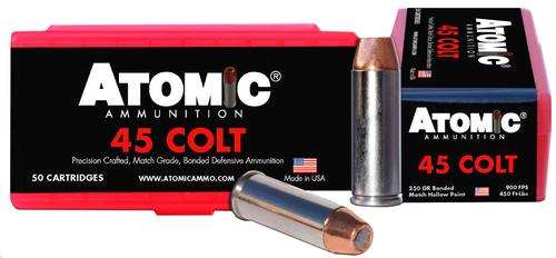 Atomic Pistol Ammunition 00444, 45 Lonc Colt, Bonded Mathc HP, 250 GR, 900 fps, 50 Rds/Bx