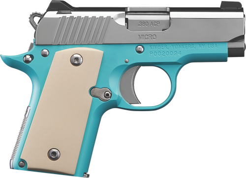 Kimber 3300210 Micro Carry Bel Air (NS) Pistol, 380 ACP, 2-3/4", Ivory Micarta Grips, Bel Air Blue Finish, Night Sights