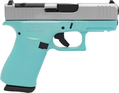 Glock 43X MOS Pistol, 9mm, 3.41", Textured Beavertail Grips, Robins Egg Blue Finish, Optic Ready, 10 Rds