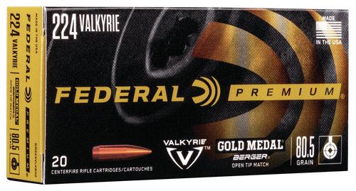 Federal Gold Medal Rifle Ammunition GM224VLKBH2, 224 Valkyrie, Berger OTM, 80.5 GR, 2925 FPS, 20 Rds/Bx