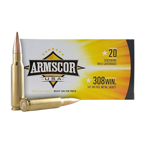 Armscor USA Competition Rifle Ammunition FAC3081N, 308 Win, Full Metal Jacket (FMJ), 147  GR, 2700  fps, 20 Rd/bx