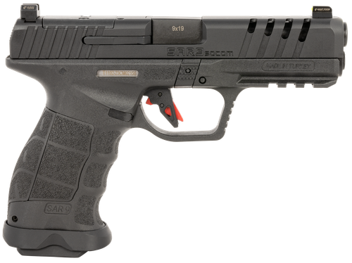 SAR USA SAR9 SOCOM Optic Ready Pistol SAR9SOCOMBL, 9mm Luger, 5.20in, Black Interchangeable Backstrap, Black Finish, 17 Rds