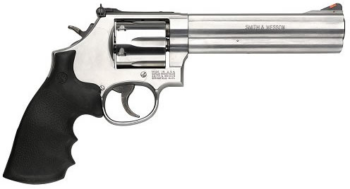 Smith & Wesson 686 Revolver 164224, 357 Magnum, 6", Rubber Grip, Stainless Finish, 6 Rd, Red Ramp, White Outline Sights