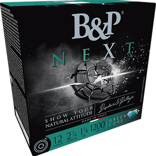 B&P Baschieri & Pellagri NEXT Clay Target Loads 12B18NX8, 12 Gauge, 2-3/4", 1 1/8oz, 1200 fps, #8 Lead Shot , 25 Rds/Bx