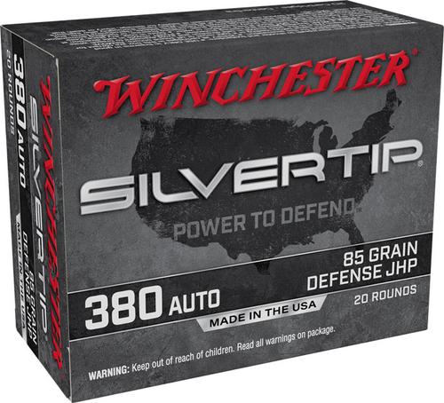 Winchester Silvertip Pistol Ammunition, 380 ACP, Silvertip, 85 GR, 1000 fps, 20 Rd/bx