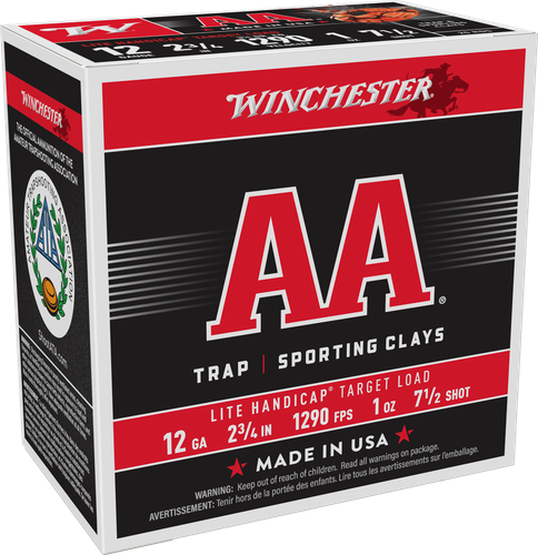 Winchester AA Target Lite Handicap AAHLA1275, 12 Gauge, 2-3/4", 1 oz, 1290 fps, #7.5 Lead Shot, 25 Rds/Bx