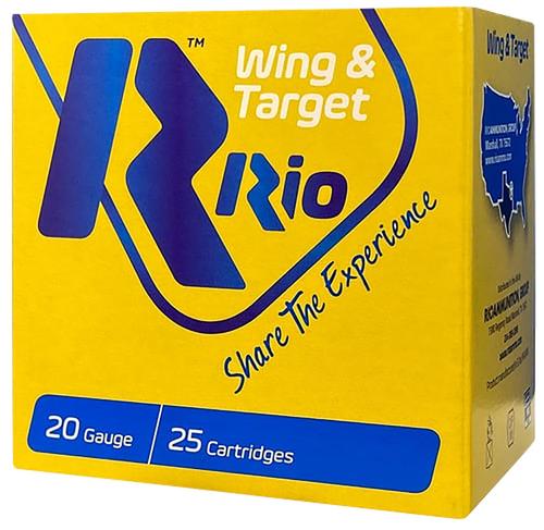 Rio Wing & Target Shotshells WT208, 20 Gauge, 2-3/4", 7/8 oz, 1250 fps, #8 Lead Shot, 25 Rds/box