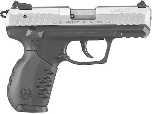 Ruger SR22PS Pistol 3607, 22 Long Rifle, 3.5 in, Synthetic Grip, Stainless Finish, 10 Rd