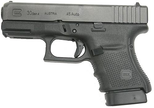 Glock 30 Gen4 Pistol PG3050201, 45 Automatic Colt Pistol, 3.78 in, Rough Textured Grip, Black Finish, Fixed Sights, 10 Rd