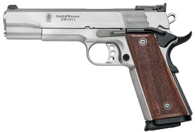 Smith & Wesson M1911 Pro Series SA Pistol 178047, 9mm, 5 in, Wood Grip, Stainless Steel Finish, 10 Rd