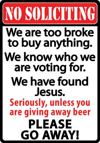 Rivers Edge Products No Soliciting Tin Sign