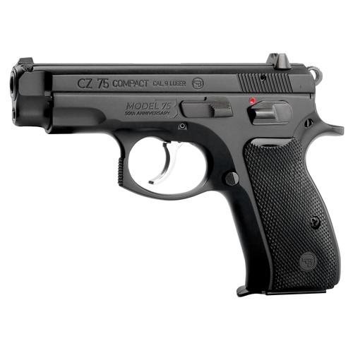 CZ 75 Compact 50th Anniversary Elite Pistol 91208, 9mm, 3.75", Black Rubber Grip, Fixed Night Sights, DA/SA, 15 Rd