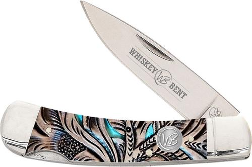 Whiskey Bent Knives Lockblade Knife w/Clip Point Blade, Floral Turquoise Handle (WB13-05)
