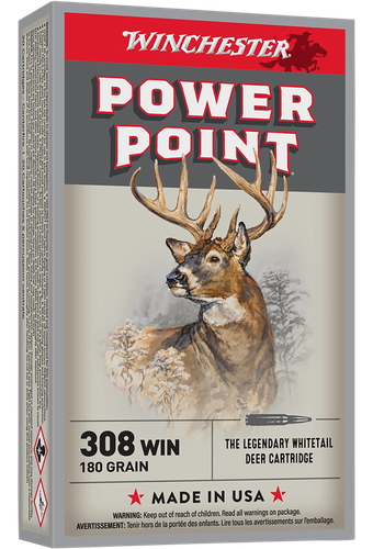 Winchester Super-X Rifle Ammunition X3086, 308 Winchester, Power-Point, 180 GR, 2620 fps, 20 Rd/bx