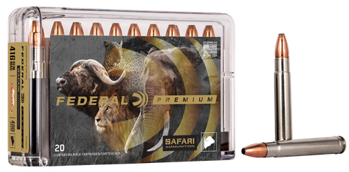 Federal Premium Cape-Shok Ammo P416RSA, 416 Remington Magnum, Swift A-Frame, 400 GR, 2400 fps, 20 Rd/bx