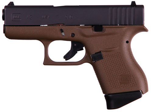 Glock 43 Single Stack Pistol UI4350201D, 9mm, 3.39", FDE Synthetic Grips, Black Finish, 6 Rd, Made in USA