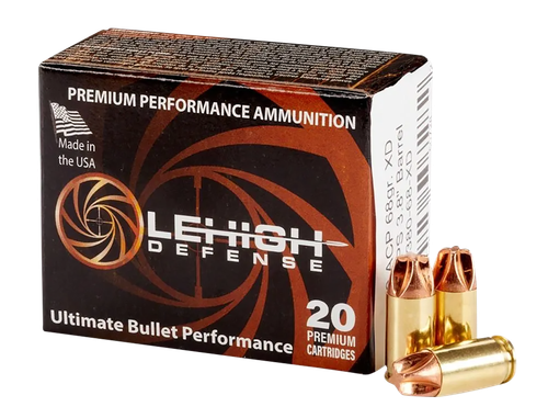 LeHigh Defense Xtreme Defense Pistol Ammunition LA38068XD, 380 Automatic Colt Pistol ACP, Lehigh Defense XD FMT, 68 gr, 1100 fps, 20 Rd/Bx