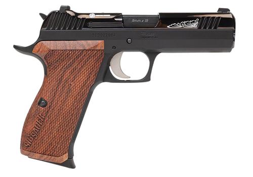 Sig Sauer P210 Carry Custom Works Semi-Auto Pistol 210CA9CW, 9mm Luger, 4.1", Slim Caribbean Rosewood Grips, Black Hardcoat Finish, 8 Rds