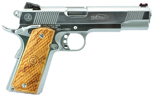 Tri-Star American Classic Trophy 1911 Pistol 85635, 45 ACP, 5in, Wood Grips, Chrome Finish, 8 Rds