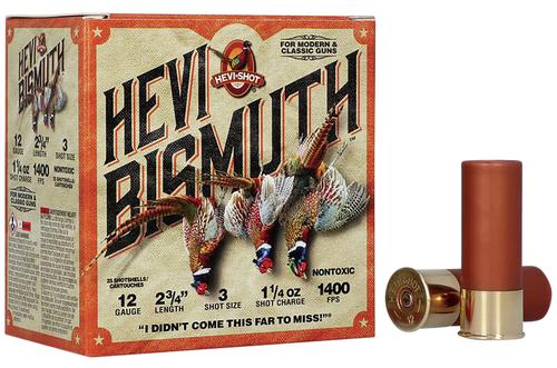 HEVI-Shot HEVI-Bismuth Upland Shotshells HS14713, 12 Gauge, 2-3/4", 1 1/4 oz, 1400 fps, #3 Shot, 25 Rds/box
