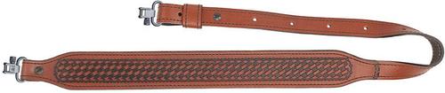 AA&E Leathercraft Long Taper Leather Gunsling w/Metal Swivels, Brown Basketweave (8502056S210)