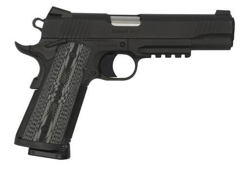 Colt 1911 Government CCU Rail Pistol O1082RGCCU, 9mm Luger, 5", Black Scalloped G10 Grips, Matte Black DLC Finish, 9 Rds