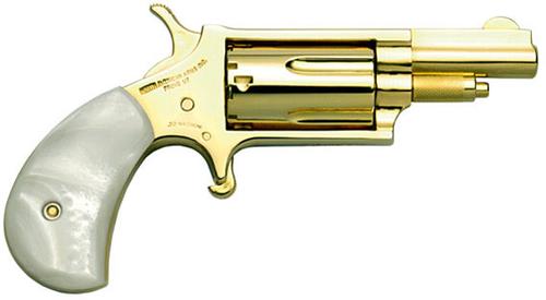North American Revolver, 22MGE, 22 WMR, 1.625", Pearl Grip, 24k Gold Finish, Half Moon Sights, 5 Rd