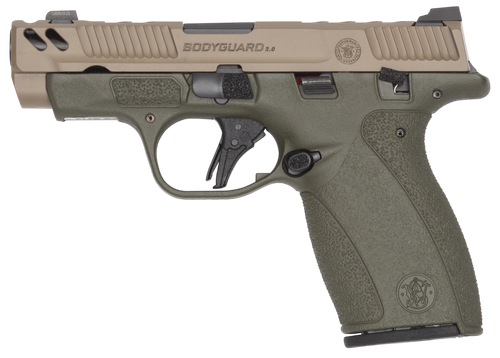 Smith and Wesson M&P Bodyguard 380 2.0 Carry Comp Pistol, 380 ACP, 3.1in, OD Green Polymer Grips, w/Safety, Ported, 12 Rds