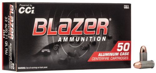 CCI Blazer Handgun Ammunition 3503, 32 ACP, Full Metal Jacket (FMJ), 71 GR, 900 fps, 50 Rd/bx