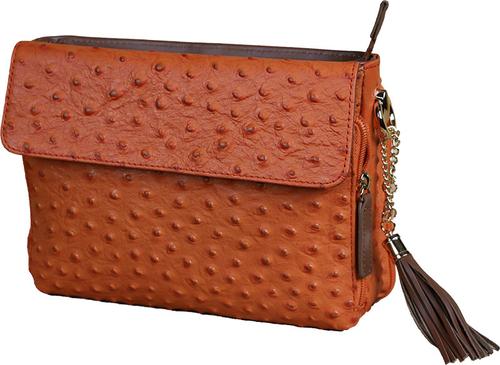 Gun Tote'n Mamas Cowhide Clutch, Ostrich Debossed (GTM-10OST/ORG) Fits Small Pistols & Revolvers, Ambidextrous Hand