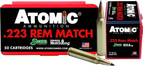 Atomic Rifle Ammunition 00459, 223 Remington/5.56 NATO, Tipped MatchKing, 77 GR, 2600 fps, 50 Rds/Bx