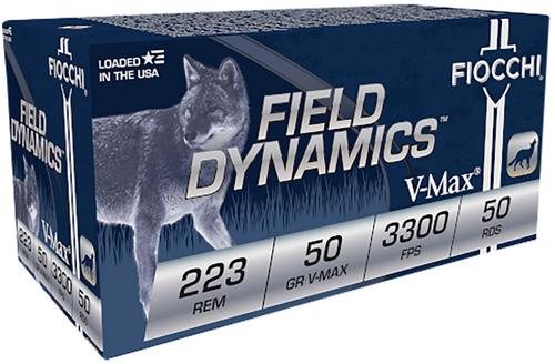 Fiocchi Field Dynamics Rifle Ammunition 223HVA20, 223 Remington, V-Max, 50 gr, 20 Rd/Bx